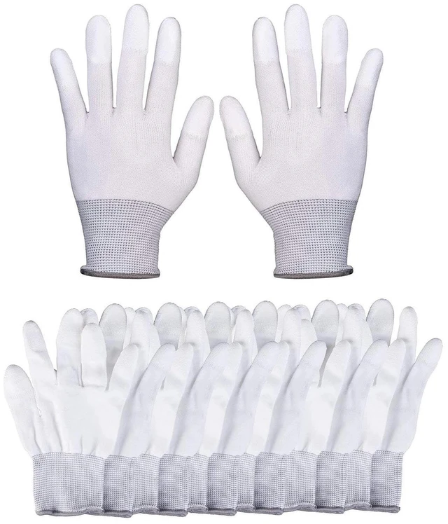 Main image of Cotton Work Gloves, Mens Work Gloves, Firm Grip Gardening Gloves 6 Pack | Knit Cloth Gloves, AntiSlip Coated Fingertips, Elastic Stretch Wrist, LintFree Nylon, 6 Pairs For Warehouse & Fine Work