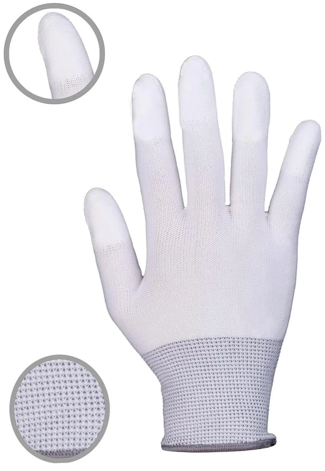 Alt view image 5 of 7 - Cotton Work Gloves, Mens Work Gloves, Firm Grip Gardening Gloves 6 Pack | Knit Cloth Gloves, AntiSlip Coated Fingertips, Elastic Stretch Wrist, LintFree Nylon, 6 Pairs For Warehouse & Fine Work