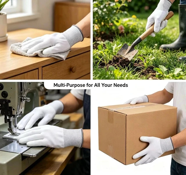 Alt view image 7 of 7 - Cotton Work Gloves, Mens Work Gloves, Firm Grip Gardening Gloves 6 Pack | Knit Cloth Gloves, AntiSlip Coated Fingertips, Elastic Stretch Wrist, LintFree Nylon, 6 Pairs For Warehouse & Fine Work