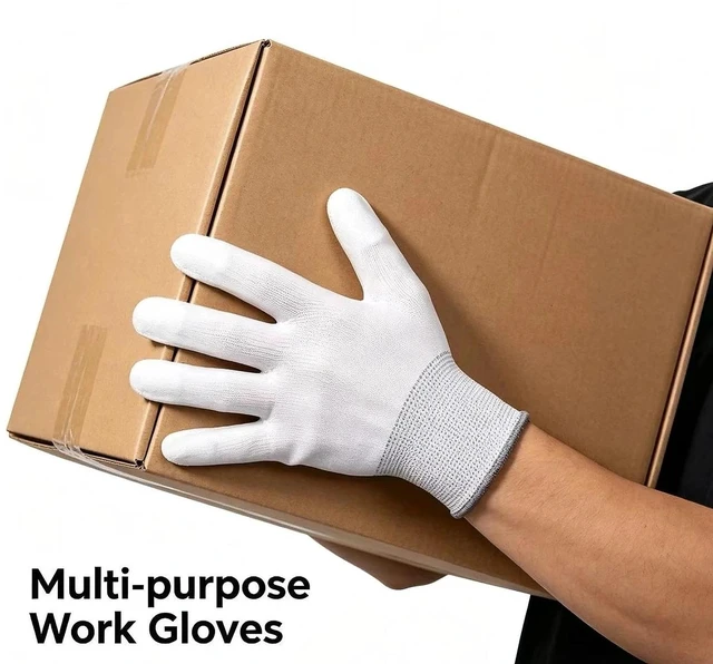 Alt view image 3 of 7 - Cotton Work Gloves, Mens Work Gloves, Firm Grip Gardening Gloves 6 Pack | Knit Cloth Gloves, AntiSlip Coated Fingertips, Elastic Stretch Wrist, LintFree Nylon, 6 Pairs For Warehouse & Fine Work
