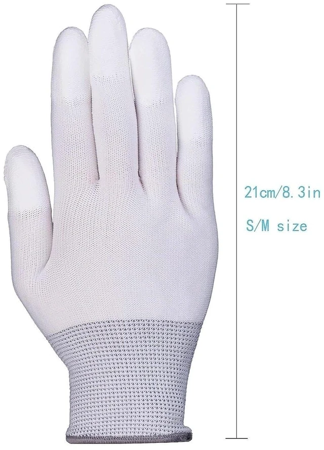 Alt view image 4 of 7 - Cotton Work Gloves, Mens Work Gloves, Firm Grip Gardening Gloves 6 Pack | Knit Cloth Gloves, AntiSlip Coated Fingertips, Elastic Stretch Wrist, LintFree Nylon, 6 Pairs For Warehouse & Fine Work