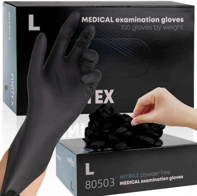 Main image of Black Nitrile Disposable Gloves 5mil Medical Exam 100PCS,L | Powder-free, Latex-free, Medical-grade,Food-grade,Industrial-grade,Black,Thick,Comfortable fit,Examination,Food,Cleaning