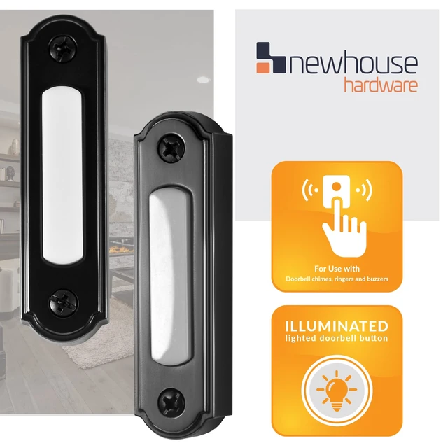 Alt view image 3 of 7 - LED Lighted Metal Door Chime Push Button (Black) | Surface Mount Lighted Door Bell Button | Replacement Wired Doorbell Button for Most Door Bell Chimes