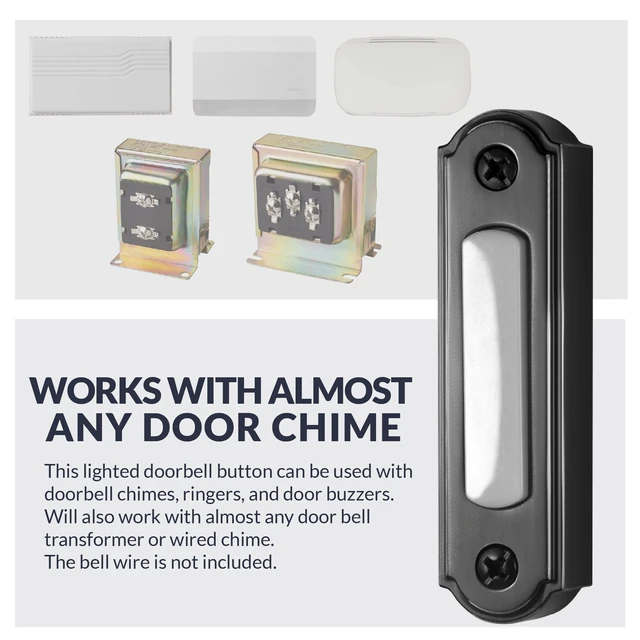 Alt view image 5 of 7 - LED Lighted Metal Door Chime Push Button (Black) | Surface Mount Lighted Door Bell Button | Replacement Wired Doorbell Button for Most Door Bell Chimes