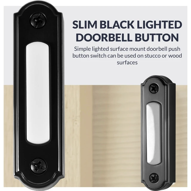 Alt view image 4 of 7 - LED Lighted Metal Door Chime Push Button (Black) | Surface Mount Lighted Door Bell Button | Replacement Wired Doorbell Button for Most Door Bell Chimes