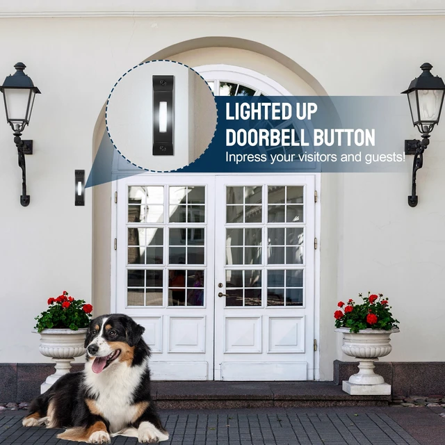 Alt view image 3 of 7 - Lighted Wired Doorbell Button, Metal Wall Mount Push Button, Black | Heavy-duty metal wired doorbell button with LED light, wall mounted design, compatible with most wired doorbell systems