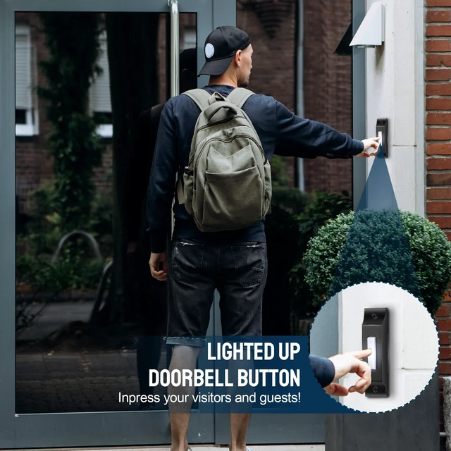 Alt view image 6 of 7 - Lighted Wired Doorbell Button, Metal Wall Mount Push Button, Black | Heavy-duty metal wired doorbell button with LED light, wall mounted design, compatible with most wired doorbell systems