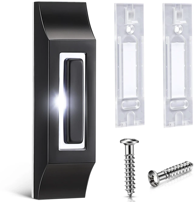 Main image of Solid Metal Doorbell Button, Wall Mounted Door Bell, Black | Sleek Metal LED Light Up Wired Door Bell Push Buttons for Home, Universal Garage Door Opener Switch, Property in Copyright