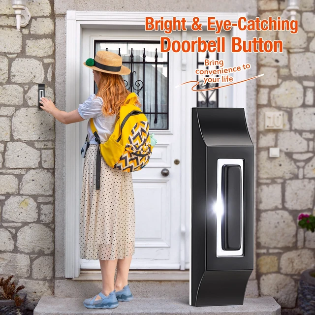 Alt view image 5 of 7 - Solid Metal Doorbell Button, Wall Mounted Door Bell, Black | Sleek Metal LED Light Up Wired Door Bell Push Buttons for Home, Universal Garage Door Opener Switch, Property in Copyright