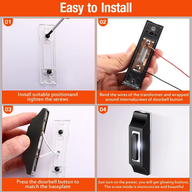 Alt view image 4 of 7 - Solid Metal Doorbell Button, Wall Mounted Door Bell, Black | Sleek Metal LED Light Up Wired Door Bell Push Buttons for Home, Universal Garage Door Opener Switch, Property in Copyright