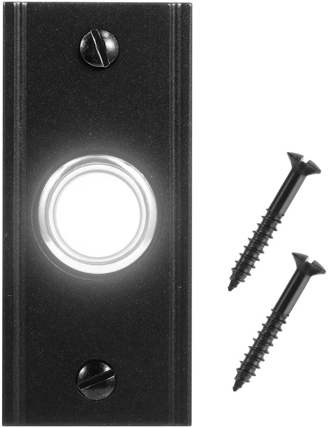 Main image of Heavy Duty Metal Lighted Doorbell Push Button, 2.7inch Black Rectangle LED Door Bell Switch Home Wall Mounted Buttons Wired Opener Universal Hardware Garage Front Doors, White Light