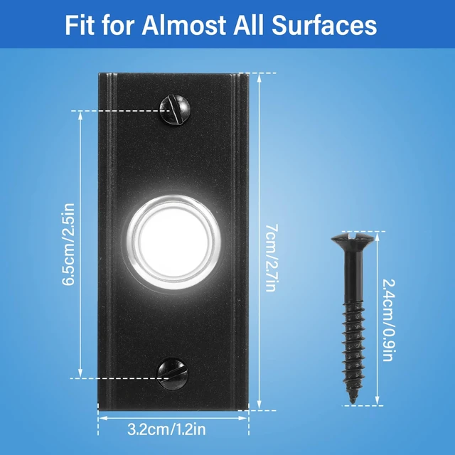 Alt view image 2 of 6 - Heavy Duty Metal Lighted Doorbell Push Button, 2.7inch Black Rectangle LED Door Bell Switch Home Wall Mounted Buttons Wired Opener Universal Hardware Garage Front Doors, White Light