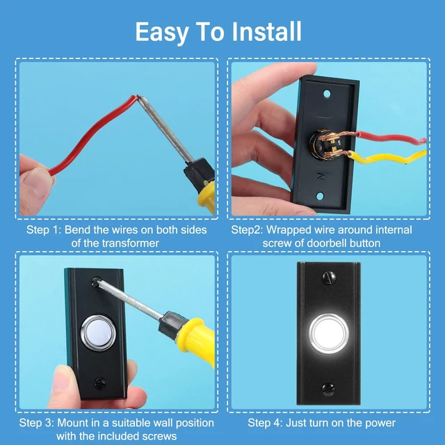 Alt view image 3 of 6 - Heavy Duty Metal Lighted Doorbell Push Button, 2.7inch Black Rectangle LED Door Bell Switch Home Wall Mounted Buttons Wired Opener Universal Hardware Garage Front Doors, White Light