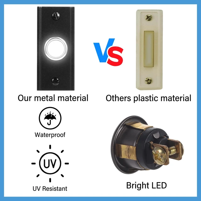 Alt view image 4 of 6 - Heavy Duty Metal Lighted Doorbell Push Button, 2.7inch Black Rectangle LED Door Bell Switch Home Wall Mounted Buttons Wired Opener Universal Hardware Garage Front Doors, White Light