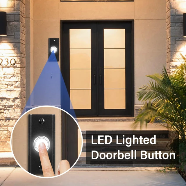 Alt view image 6 of 6 - Heavy Duty Metal Lighted Doorbell Push Button, 2.7inch Black Rectangle LED Door Bell Switch Home Wall Mounted Buttons Wired Opener Universal Hardware Garage Front Doors, White Light