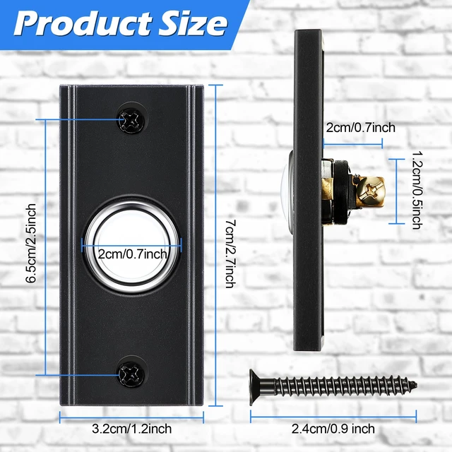 Alt view image 2 of 7 - Lighted Doorbell Button, Metal Wired Wall Mount Doorbell Push Button, BlackDoor Bell Button Replacement for Nighttime Visibility, Weather-resistant, Low-voltage use for Home, Garage Door Opener Switch