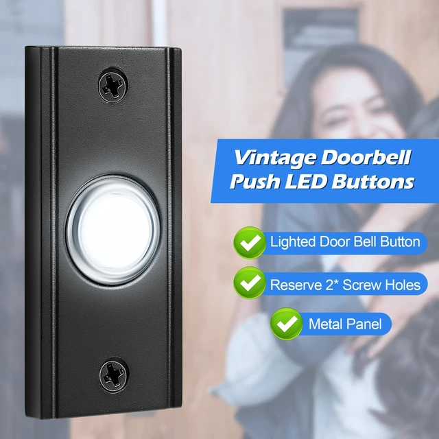 Alt view image 3 of 7 - Lighted Doorbell Button, Metal Wired Wall Mount Doorbell Push Button, BlackDoor Bell Button Replacement for Nighttime Visibility, Weather-resistant, Low-voltage use for Home, Garage Door Opener Switch