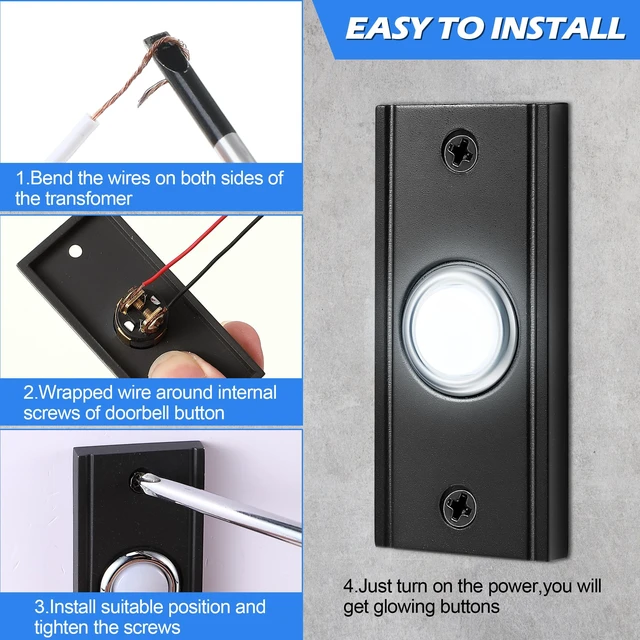 Alt view image 6 of 7 - Lighted Doorbell Button, Metal Wired Wall Mount Doorbell Push Button, BlackDoor Bell Button Replacement for Nighttime Visibility, Weather-resistant, Low-voltage use for Home, Garage Door Opener Switch