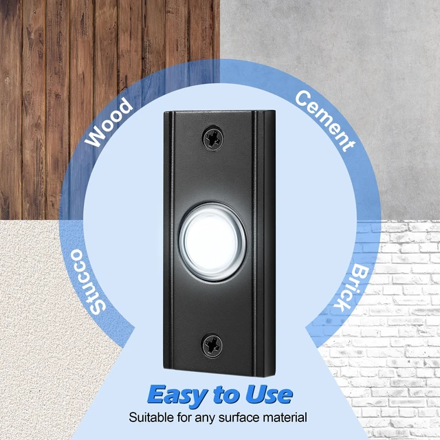 Alt view image 4 of 7 - Lighted Doorbell Button, Metal Wired Wall Mount Doorbell Push Button, BlackDoor Bell Button Replacement for Nighttime Visibility, Weather-resistant, Low-voltage use for Home, Garage Door Opener Switch