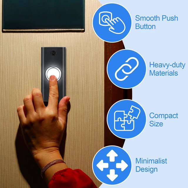 Alt view image 5 of 7 - Lighted Doorbell Button, Metal Wired Wall Mount Doorbell Push Button, BlackDoor Bell Button Replacement for Nighttime Visibility, Weather-resistant, Low-voltage use for Home, Garage Door Opener Switch