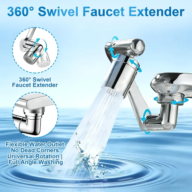 Alt view image 2 of 7 - 1440° Rotatable Faucet Aerator Extension, 2026 New 2 Modes Universal Sink Faucet for Splash Reduction, 1080° Rotating Multifunctional Faucet Extender for Bathroom Sink Kitchen