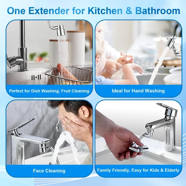 Alt view image 5 of 7 - 1440° Rotatable Faucet Aerator Extension, 2026 New 2 Modes Universal Sink Faucet for Splash Reduction, 1080° Rotating Multifunctional Faucet Extender for Bathroom Sink Kitchen
