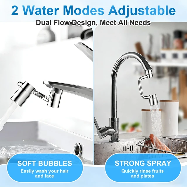 Alt view image 7 of 7 - 1440° Rotatable Faucet Aerator Extension, 2026 New 2 Modes Universal Sink Faucet for Splash Reduction, 1080° Rotating Multifunctional Faucet Extender for Bathroom Sink Kitchen
