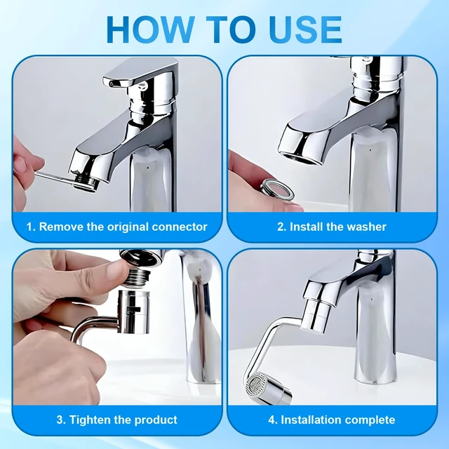 Alt view image 3 of 7 - 1440° Rotatable Faucet Aerator Extension, 2026 New 2 Modes Universal Sink Faucet for Splash Reduction, 1080° Rotating Multifunctional Faucet Extender for Bathroom Sink Kitchen