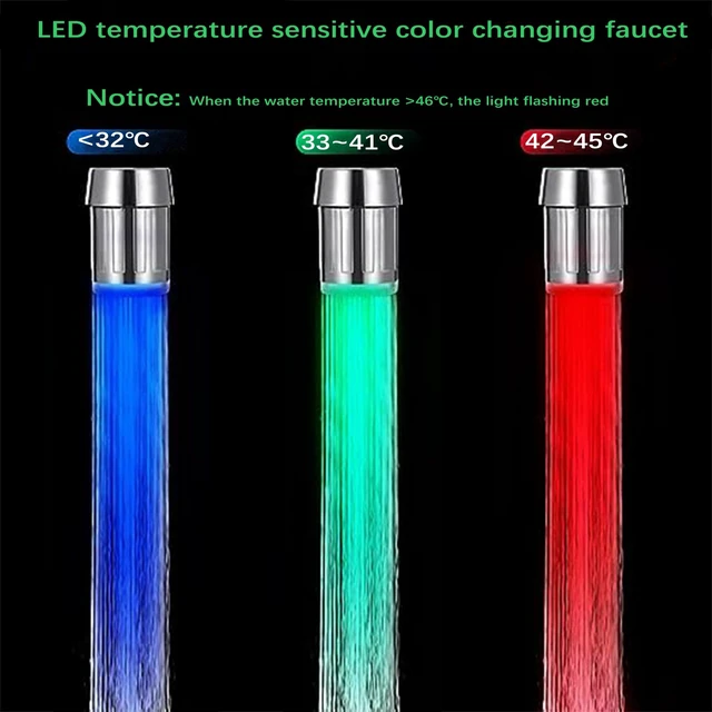 Alt view image 3 of 7 - 3-Color LED Water Faucet - Temperature Sensitive Gradient Light, Color Changing Faucet Tap for Kitchen/Bathroom