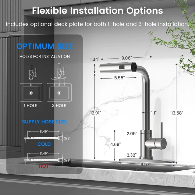 Alt view image 5 of 7 - 4-Mode Kitchen Sink Faucet, Pull Down Sprayer, Brushed Nickel | Lead-Free NSF Certified, High Arc, Stainless Steel, Single Handle, Kitchen Faucets, 1 or 3 Hole, Farmhouse Laundry RV Bar
