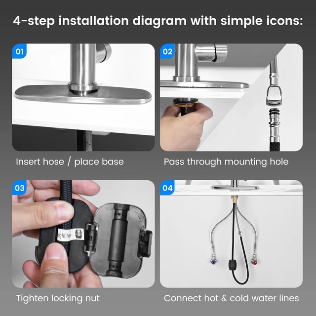 Alt view image 7 of 7 - 4-Mode Kitchen Sink Faucet, Pull Down Sprayer, Brushed Nickel | Lead-Free NSF Certified, High Arc, Stainless Steel, Single Handle, Kitchen Faucets, 1 or 3 Hole, Farmhouse Laundry RV Bar