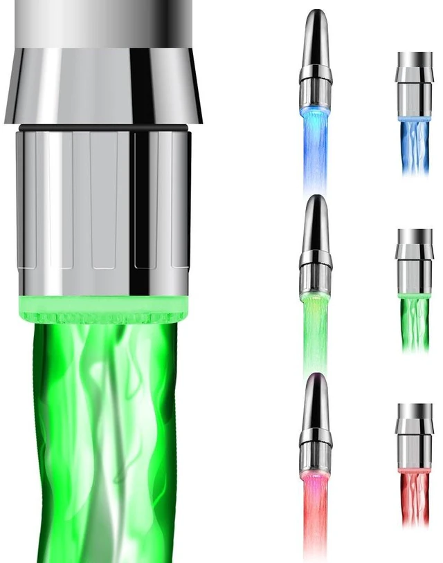 Main image of RC-F03 2-Pack Color Changing LED Faucet Temperature Indicator - 3-Color Water Flow Light Adapter for Kitchen & Bathroom Safety (Fits Most Taps)