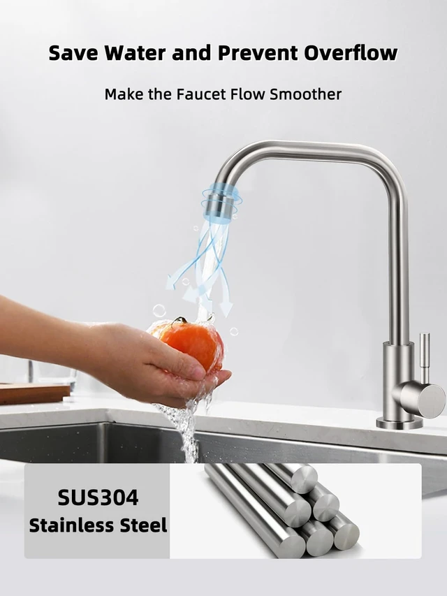 Alt view image 3 of 7 - Cold Only Water Faucet Single Hole Kitchen Sink Faucet SUS304 Stainless Steel Brushed Nickel