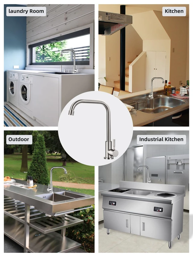 Alt view image 6 of 7 - Cold Only Water Faucet Single Hole Kitchen Sink Faucet SUS304 Stainless Steel Brushed Nickel