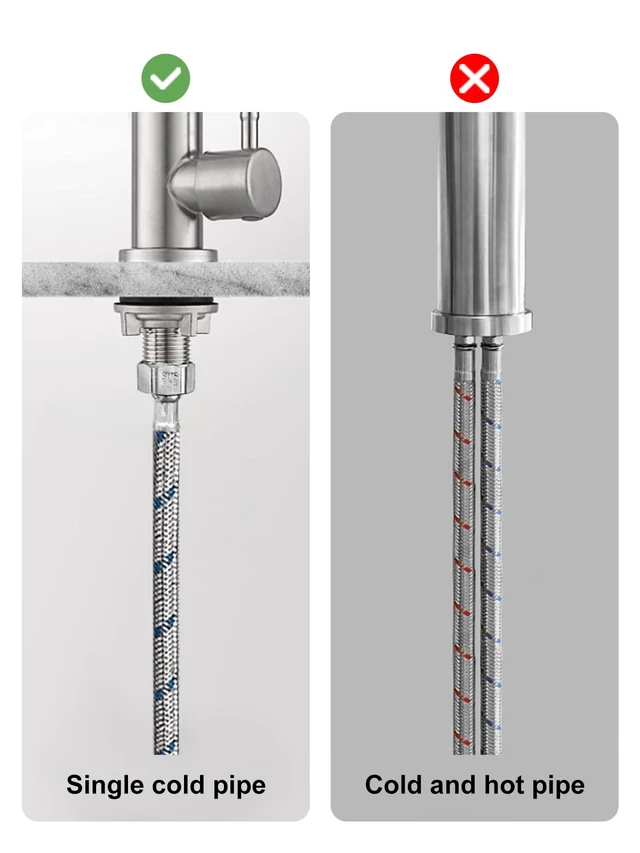 Alt view image 7 of 7 - Cold Only Water Faucet Single Hole Kitchen Sink Faucet SUS304 Stainless Steel Brushed Nickel