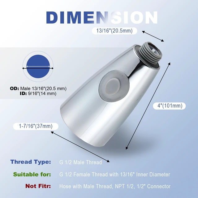 Alt view image 2 of 7 - Pull Down Kitchen Faucet Sprayer Head Replacement, G1/2 (13/16" Male Thread) Pull Out Sink Spray Nozzle, 2-Mode Stream & Spray Tap Hose Spout Only, Chrome Finish