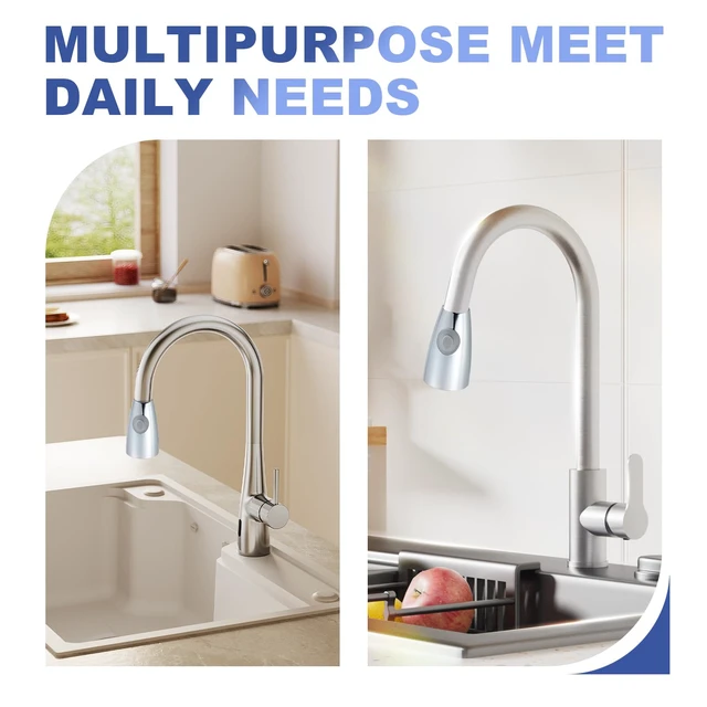 Alt view image 4 of 7 - Pull Down Kitchen Faucet Sprayer Head Replacement, G1/2 (13/16" Male Thread) Pull Out Sink Spray Nozzle, 2-Mode Stream & Spray Tap Hose Spout Only, Chrome Finish