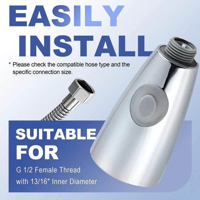 Alt view image 5 of 7 - Pull Down Kitchen Faucet Sprayer Head Replacement, G1/2 (13/16" Male Thread) Pull Out Sink Spray Nozzle, 2-Mode Stream & Spray Tap Hose Spout Only, Chrome Finish