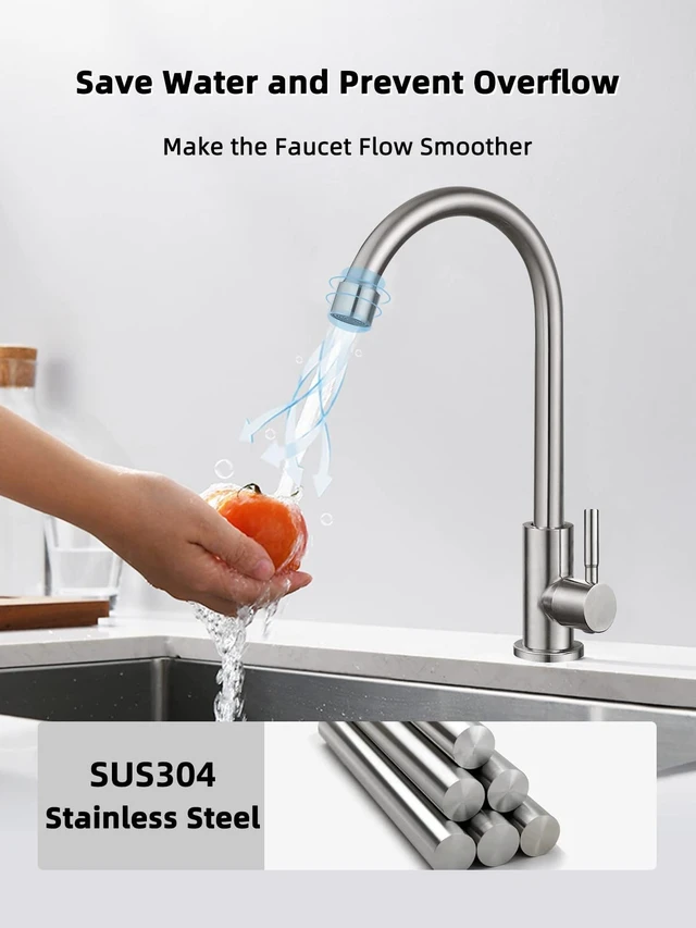 Alt view image 3 of 7 - Cold Water Only Faucet SUS304 Stainless Steel Faucet for Kitchen Sink