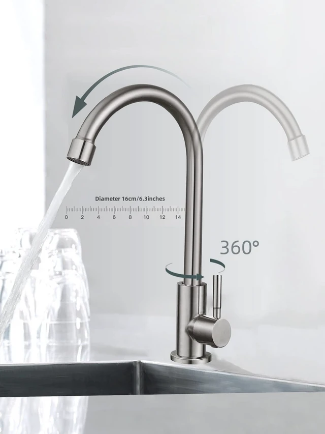 Alt view image 4 of 7 - Cold Water Only Faucet SUS304 Stainless Steel Faucet for Kitchen Sink
