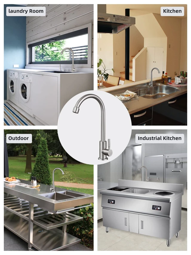 Alt view image 6 of 7 - Cold Water Only Faucet SUS304 Stainless Steel Faucet for Kitchen Sink