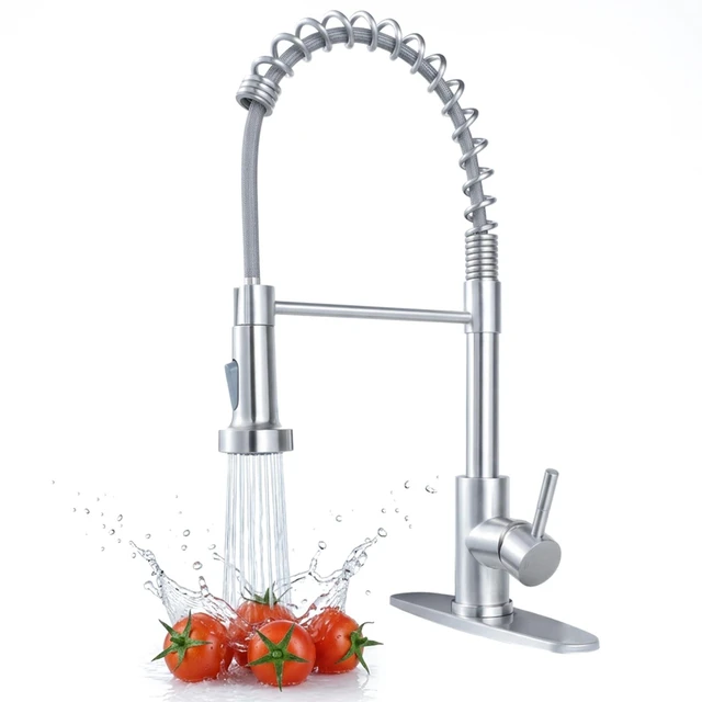 Main image of Kitchen Faucet with Pull Down Sprayer, Brushed Nickel, High-Arc | Stainless Steel, Lead-Free NSF Certified, Single-Handle, 360° Swivel Spout, 1 or 3 Hole for Farmhouse RV Laundry Bar Sink
