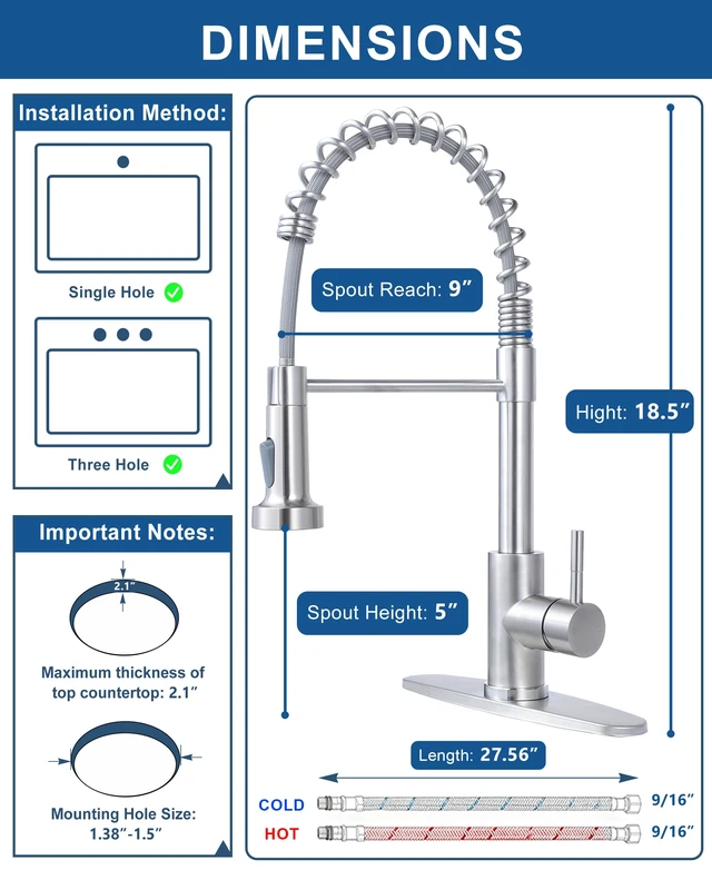 Alt view image 3 of 7 - Kitchen Faucet with Pull Down Sprayer, Brushed Nickel, High-Arc | Stainless Steel, Lead-Free NSF Certified, Single-Handle, 360° Swivel Spout, 1 or 3 Hole for Farmhouse RV Laundry Bar Sink