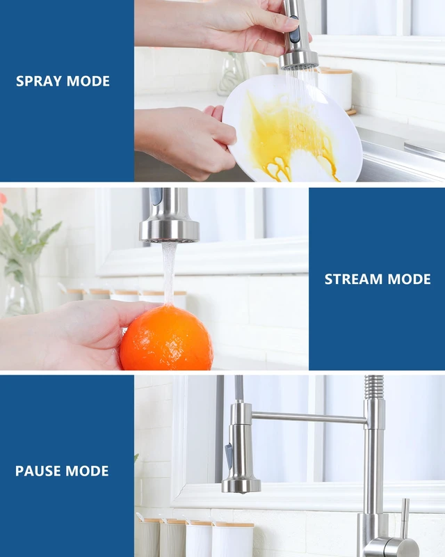 Alt view image 5 of 7 - Kitchen Faucet with Pull Down Sprayer, Brushed Nickel, High-Arc | Stainless Steel, Lead-Free NSF Certified, Single-Handle, 360° Swivel Spout, 1 or 3 Hole for Farmhouse RV Laundry Bar Sink