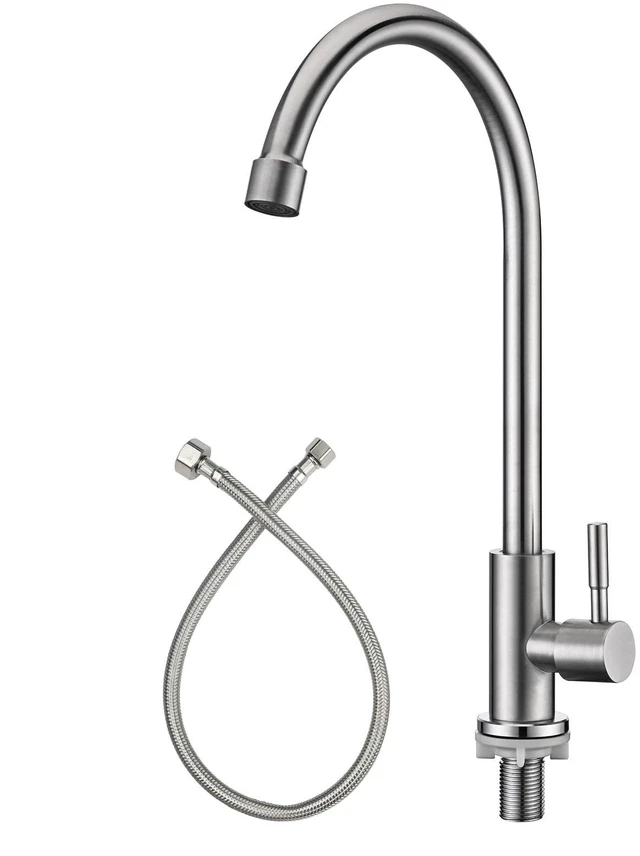 Main image of Cold Only Bar Sink Faucet, Brushed Nickel | SUS304 Stainless Steel, Cold Water Only Kitchen Faucet Single Handle Faucet for Outdoor Sink