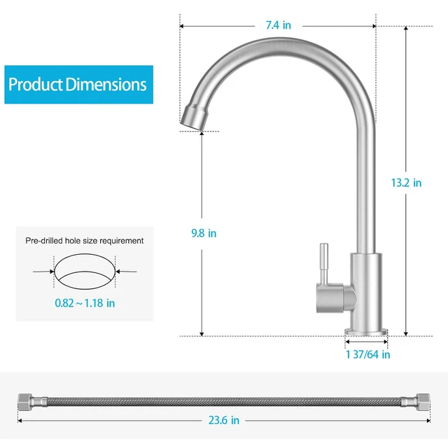 Alt view image 3 of 7 - Cold Only Bar Sink Faucet, Brushed Nickel | SUS304 Stainless Steel, Cold Water Only Kitchen Faucet Single Handle Faucet for Outdoor Sink