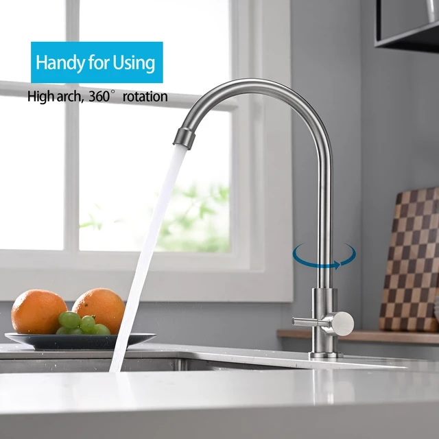 Alt view image 4 of 7 - Cold Only Bar Sink Faucet, Brushed Nickel | SUS304 Stainless Steel, Cold Water Only Kitchen Faucet Single Handle Faucet for Outdoor Sink