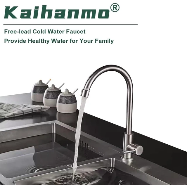 Alt view image 2 of 6 - Brushed Nickel Stainless Steel High Arc Single Handle Single Hole Cold Water Faucet for Kitchen, Garden, Bar, Outdoor, Boat, Camping