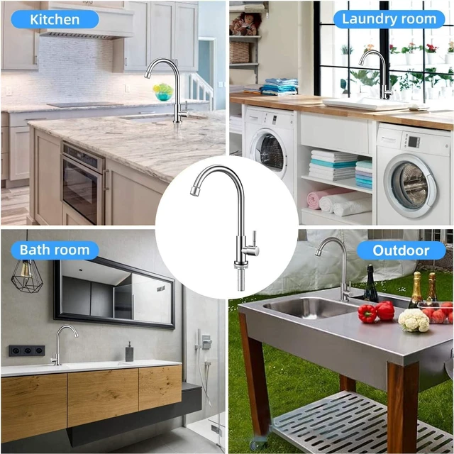 Alt view image 6 of 6 - Brushed Nickel Stainless Steel High Arc Single Handle Single Hole Cold Water Faucet for Kitchen, Garden, Bar, Outdoor, Boat, Camping