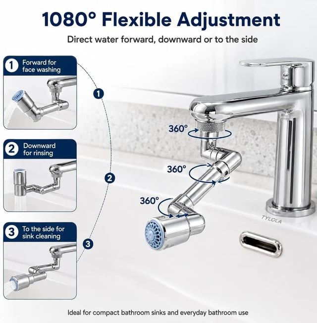 Alt view image 4 of 7 - Premium Solid Brass U-Shaped Faucet Extender for Bathroom Sink and Kitchen,1080° Swivel Sink Faucet Extension with One-Touch Stop Button, 5.5" Long Reach, Fits M22/M24, M18.5/M21.5 Adapters